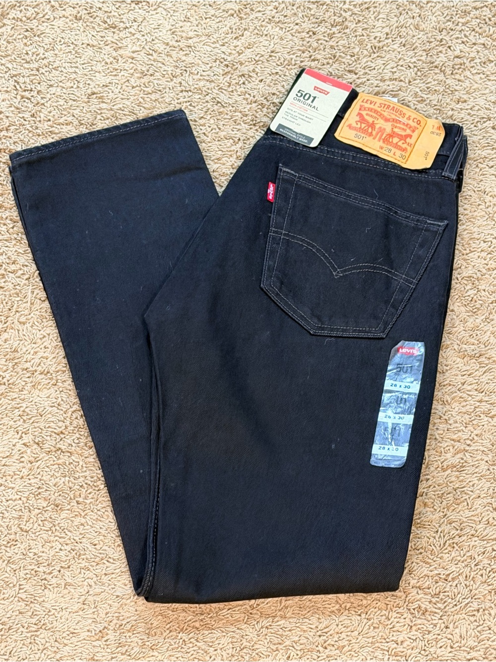 Levi's 501 Jeans Mens 28x30 Black Button Fly Straight Leg Denim New